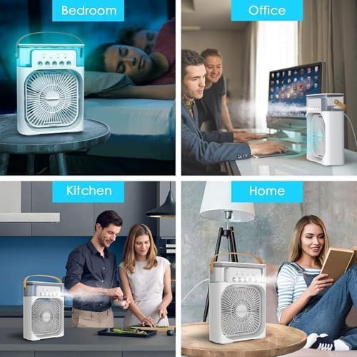 Portable Mini Cooler with Colorful LED Lights, 1/2/3 H Timer, 3 Wind Speeds and 3 Spray Modes for Office,Home,Desk,Travel.