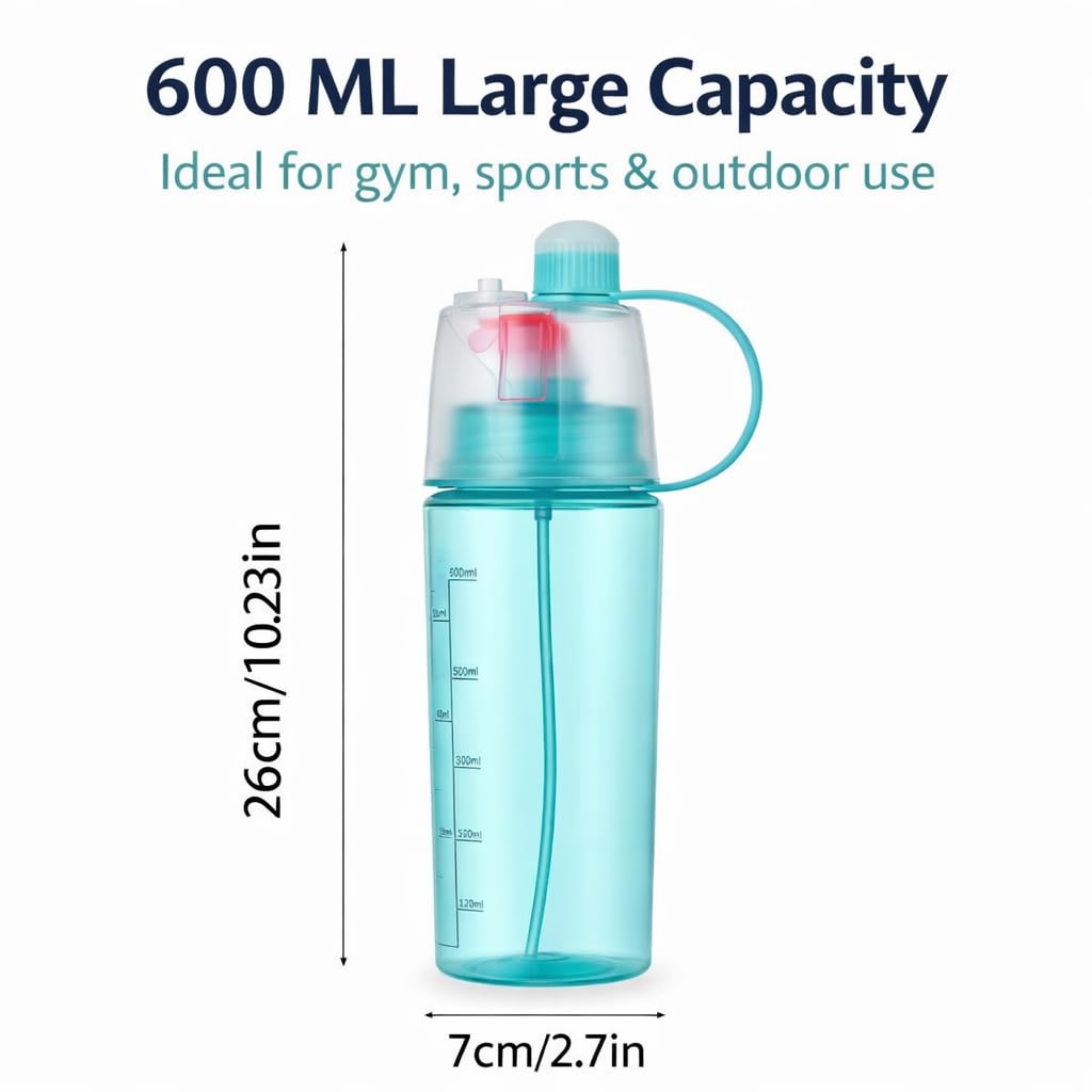 Spray Water Bottle for everyone, 2-in-1 Mist & Drink Sports Sipper Bottle with Straw, Leakproof BPA Free Plastic Cooling Spray Bottle for School, Gym, Cycling, Travel, Outdoor Summer Water Bottle