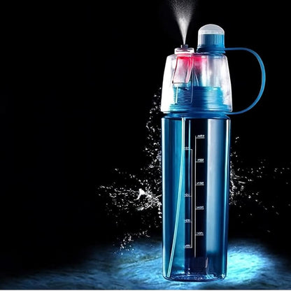 Spray Water Bottle for everyone, 2-in-1 Mist & Drink Sports Sipper Bottle with Straw, Leakproof BPA Free Plastic Cooling Spray Bottle for School, Gym, Cycling, Travel, Outdoor Summer Water Bottle