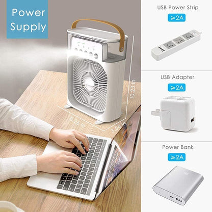 Portable Mini Cooler with Colorful LED Lights, 1/2/3 H Timer, 3 Wind Speeds and 3 Spray Modes for Office,Home,Desk,Travel.
