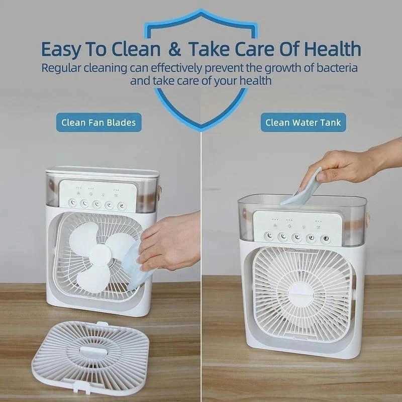 Portable Mini Cooler with Colorful LED Lights, 1/2/3 H Timer, 3 Wind Speeds and 3 Spray Modes for Office,Home,Desk,Travel.
