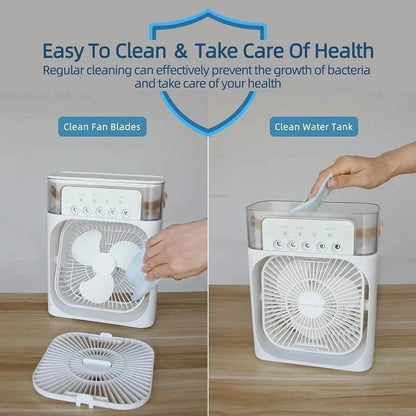 Portable Mini Cooler with Colorful LED Lights, 1/2/3 H Timer, 3 Wind Speeds and 3 Spray Modes for Office,Home,Desk,Travel.