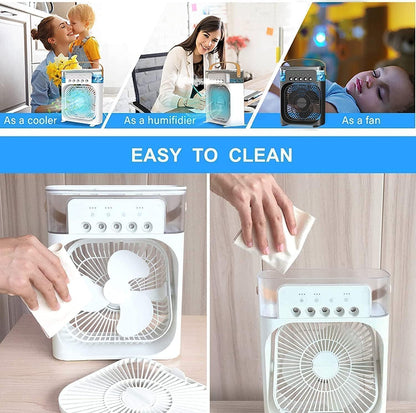 Portable Mini Cooler with Colorful LED Lights, 1/2/3 H Timer, 3 Wind Speeds and 3 Spray Modes for Office,Home,Desk,Travel.